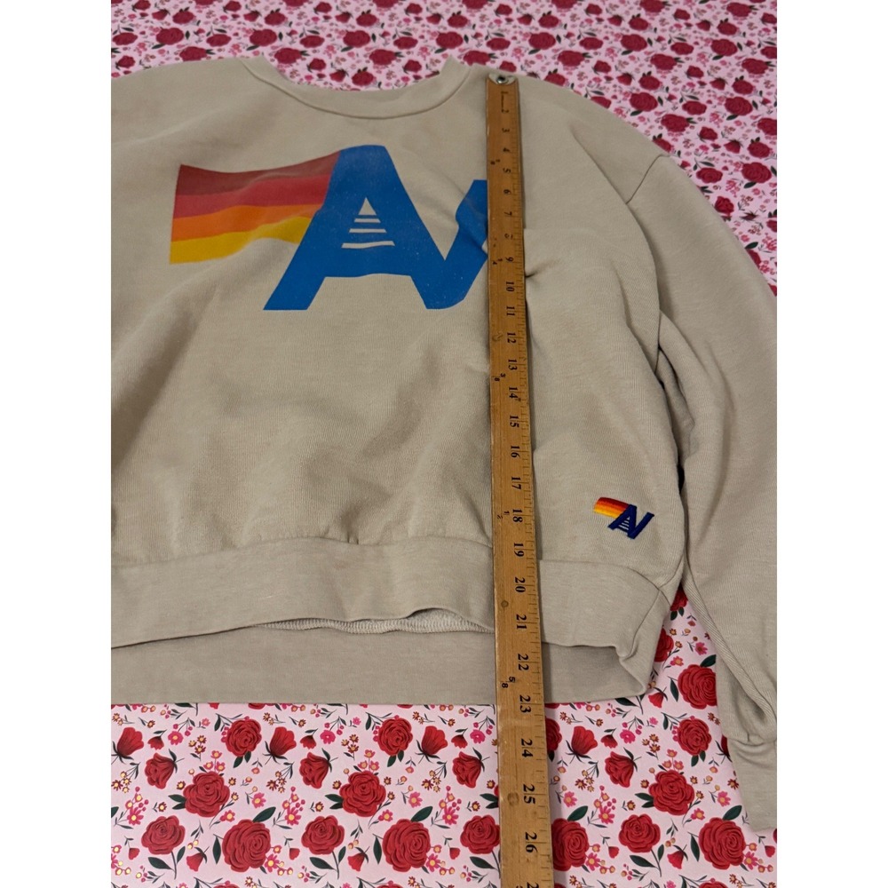 Aviator Nation Beige Sweatshirt with Blue Logo and Rainbow Accent - Picture 5 of 6